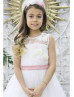 White 3D Floral Flower Girl Dress